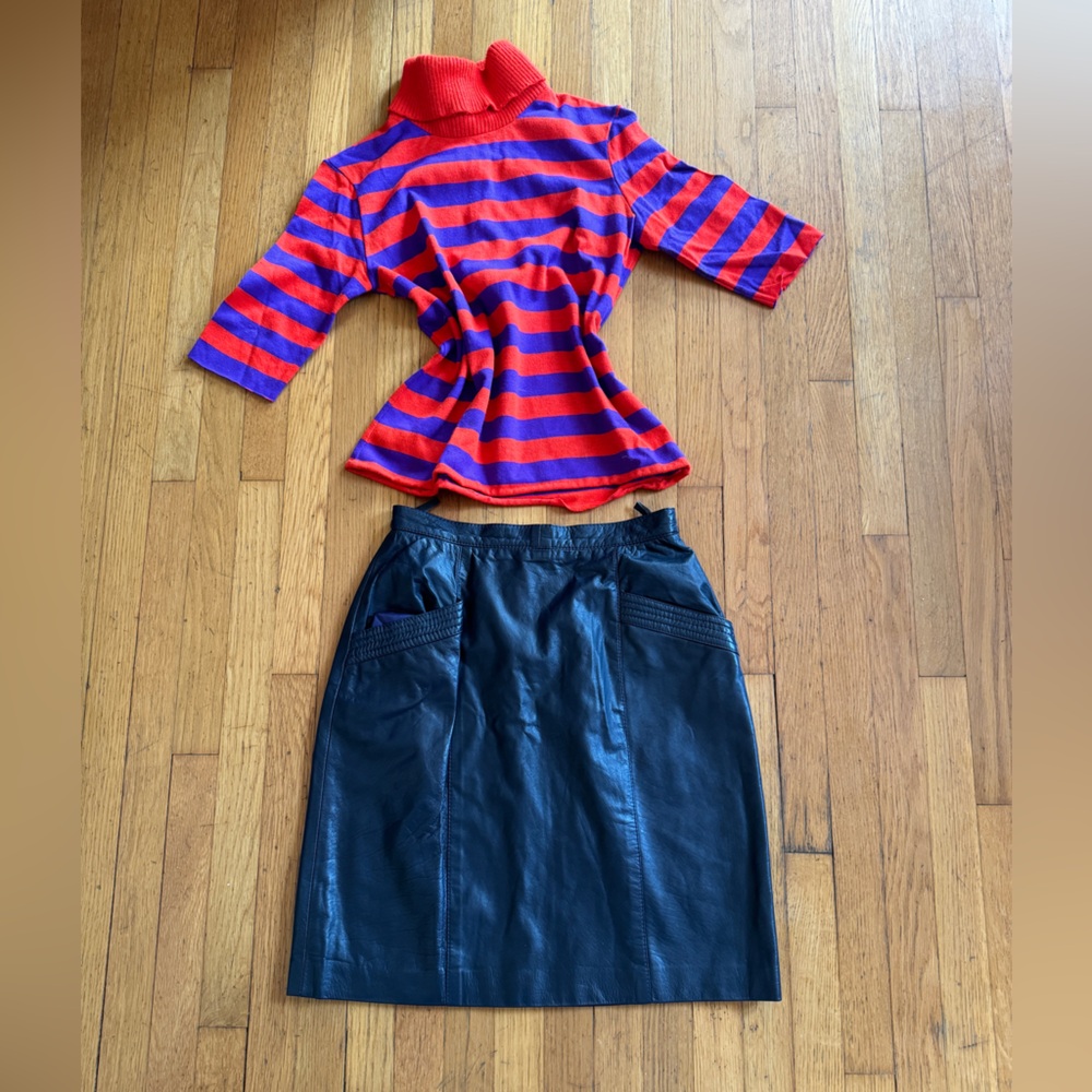 70s-80s Vintage Navy Blue Pierre Cardin Leather Skirt - Picture 1 of 11